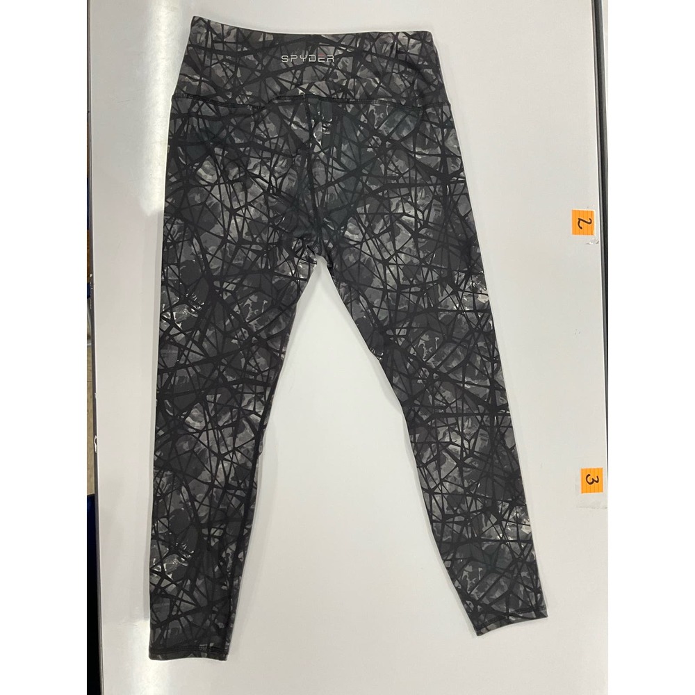 Women's Spyder Active Ankle Leggings Size Medium Black Gray Geo Web Design